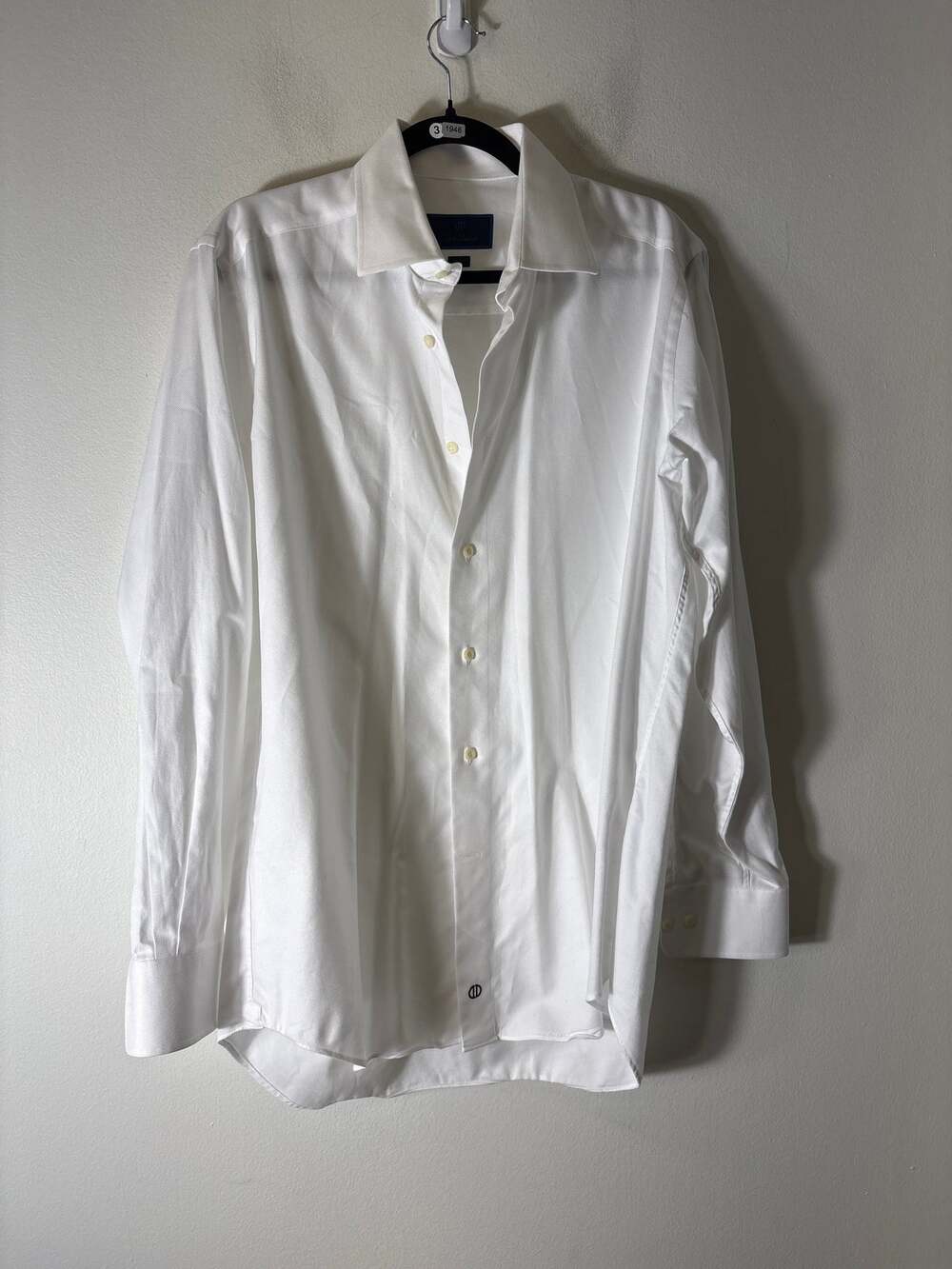 Mens David Donahue Trim Textured White Dress Shirt Sz 16.5 34/35